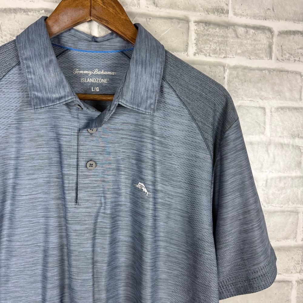 Tommy Bahama IslandZone Mens Large Blue Space Dye Performance Polo Shirt Golf